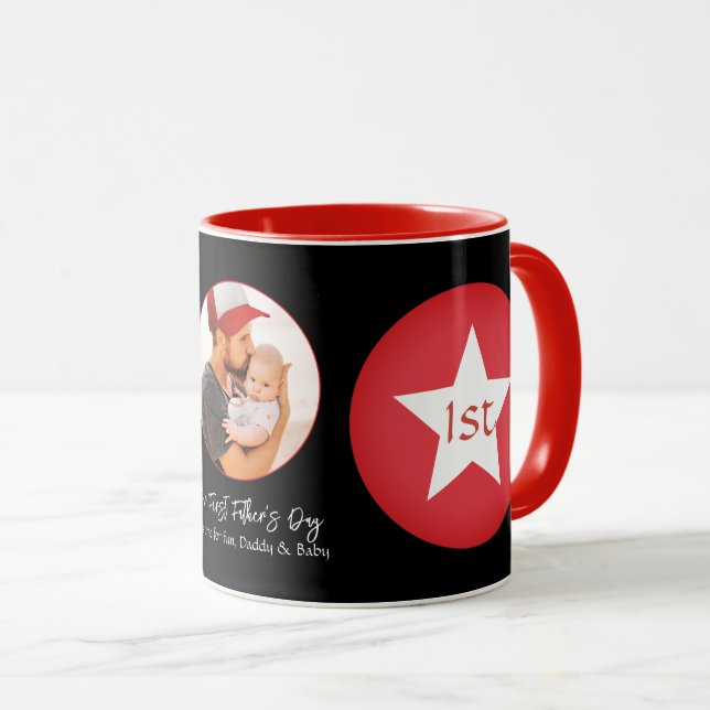 Mug Black Red Modern Simple Cool Papa Première Fête de (Devant droit)