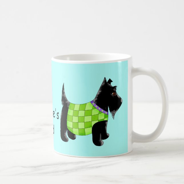 Mug Black Scottie Chien Vert Bleu Nom personnalisé (Droite)