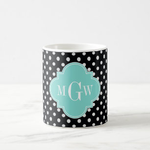 Mug Black What Pois Aqua Quatrefoil 3 Monogramme
