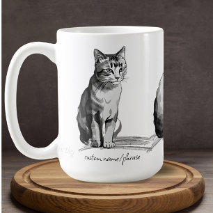 Mug Black White Belle Chats Japonais Nom personnalisé