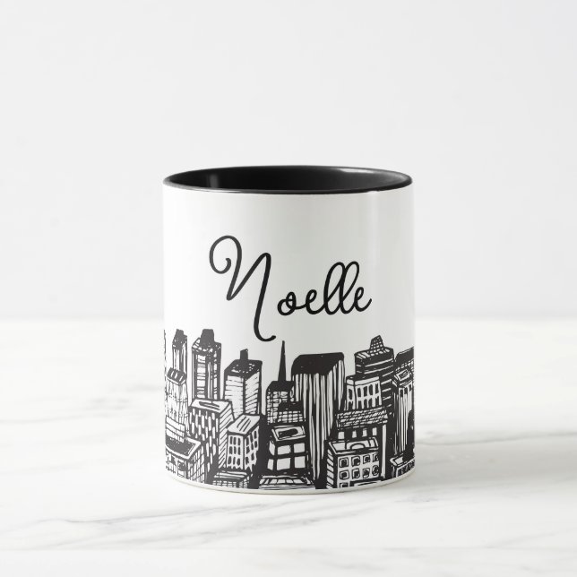 Mug Black & White Downtown City, gratte-ciels, nom (Centre)