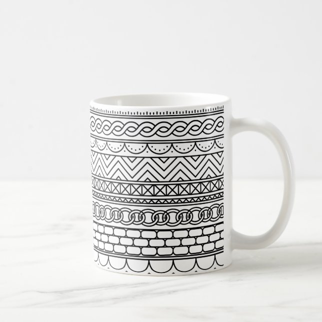Mug Black & White Geometric Border Sampler Pattern (Droite)