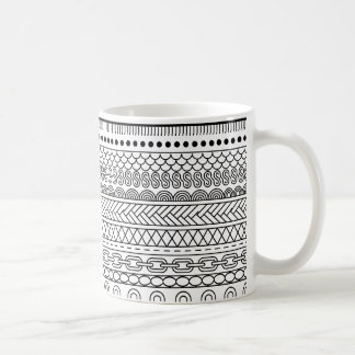 Mug Black & White Geometric Border Sampler Pattern