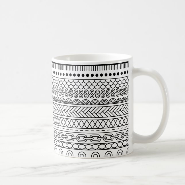 Mug Black & White Geometric Border Sampler Pattern (Droite)