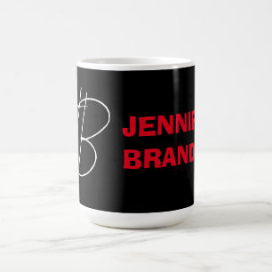 Mug Black White Red Handwriting Monogramme Ajouter un 