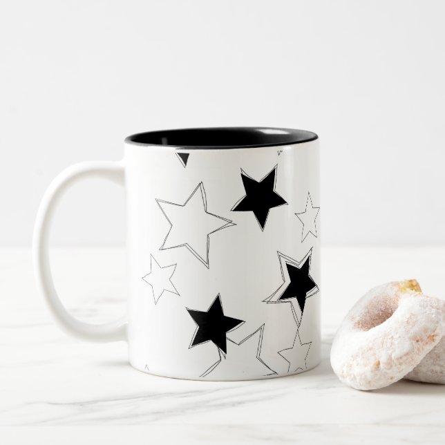 Mug Black & White Stars (Avec donut)