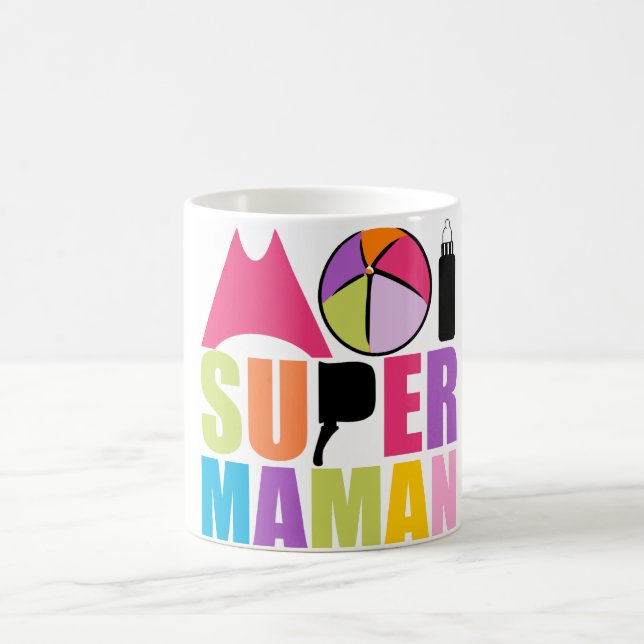 Mug Blanc 325 ml Ich Super Mama - Rosa Logo Kaffeetasse (Mittel)