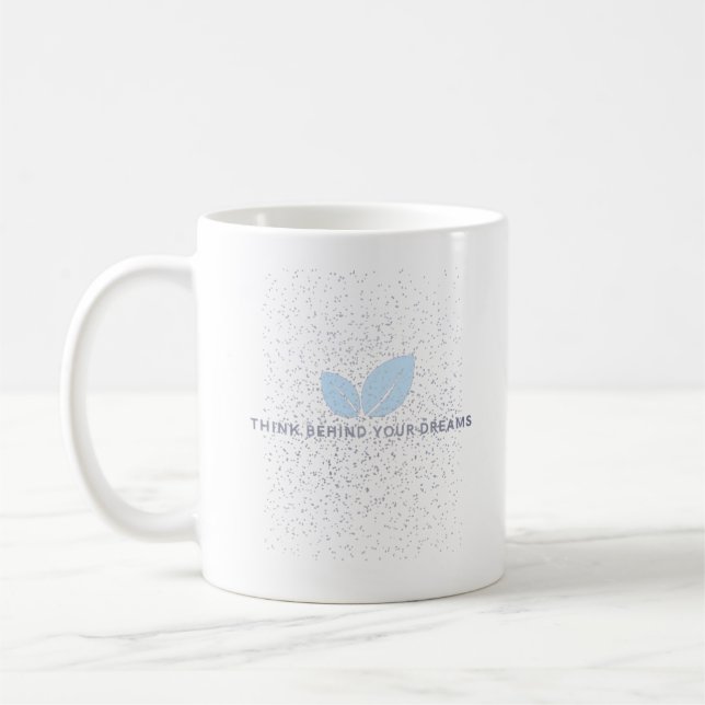 Mug blanc avec motif et citation feuille bleue (Gauche)