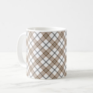 Mug Blanc beige noir diagonale lumière à damiers motif