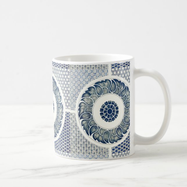 Mug Blanc bleu Floral chinois rond (Droite)