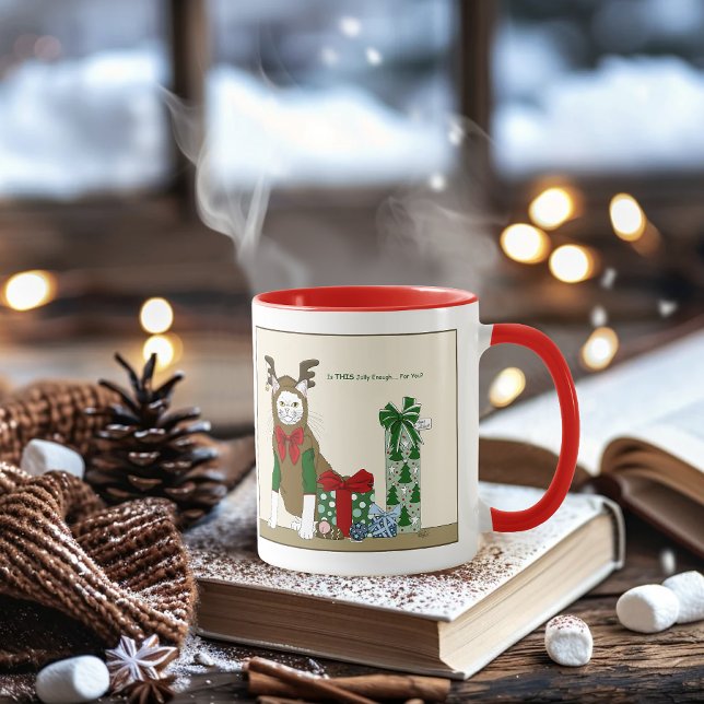 Mug Blanc Chat Noël Joyeux Drôle (Créateur téléchargé)