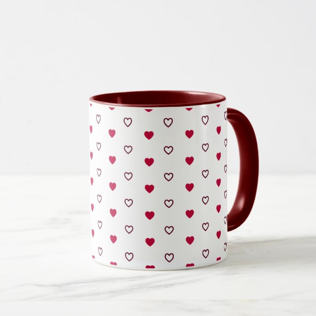 Mug Blanc – Cœurs Rouge Foncé (Devant droit)