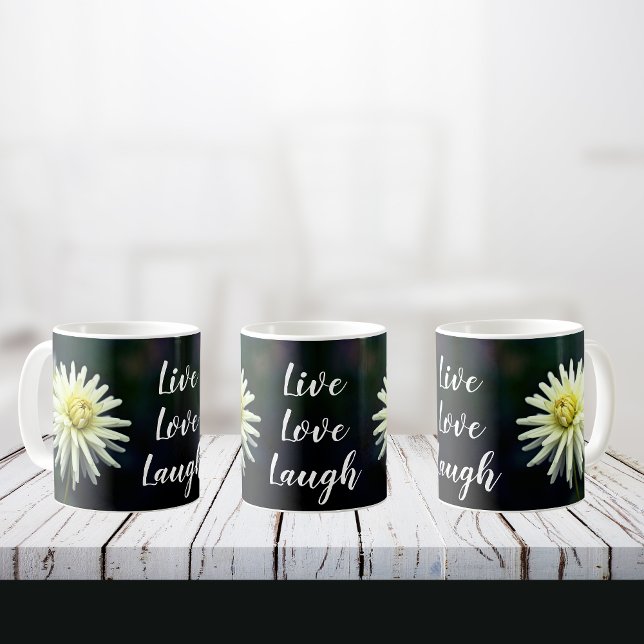 Mug Blanc Dahlia Fleur Motivation Vie Amour Rire (Live Love Laugh, white Dahlia)