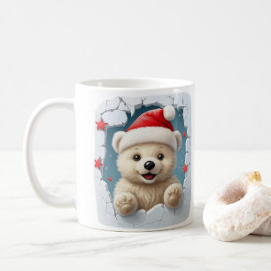 Mug Blanc Festif avec Ours en Peluche et Motif Glacé