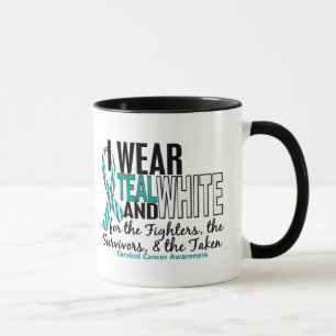 Mug Blanc turquoise de CANCER DU COL DE L'UTÉRUS pour