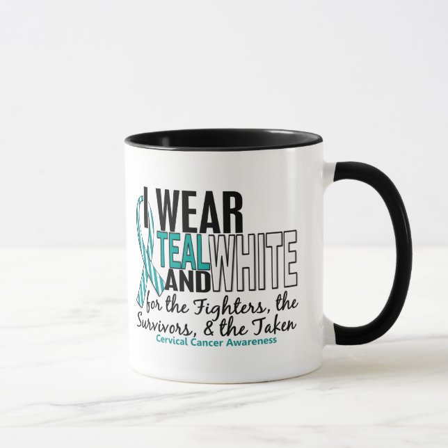 Mug Blanc turquoise de CANCER DU COL DE L'UTÉRUS pour (Droite)