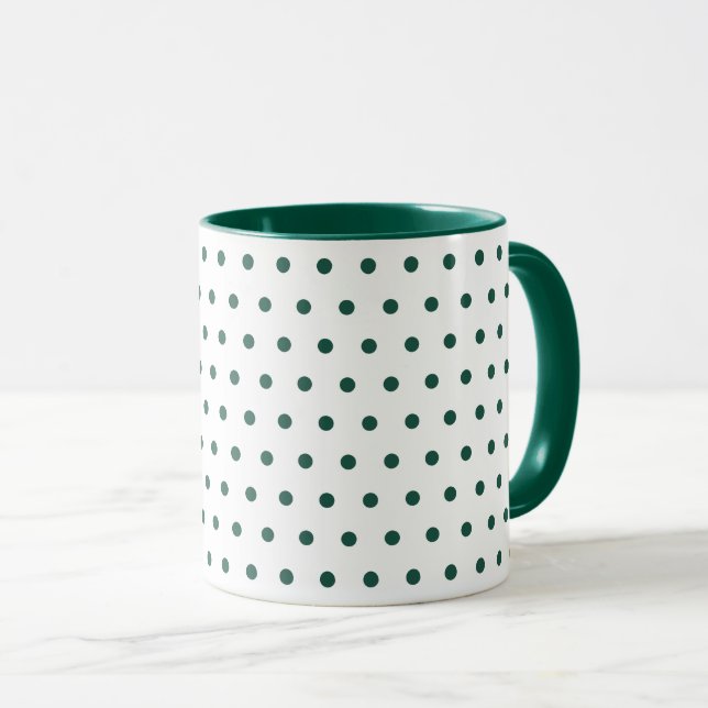 Mug Blanc Vert foncé Pois Nettoyer Simple Minimal (Devant droit)