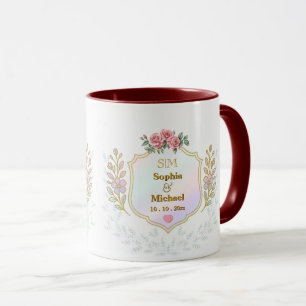 Mug Blason Floral Élégant avec Monogramme à Initiales 