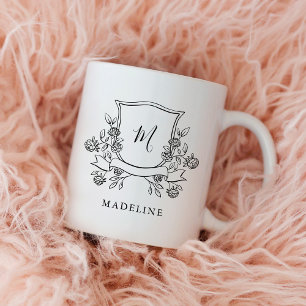 Mug Blason Floral Élégant   Monogramme et Nom
