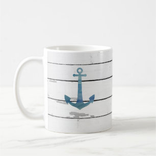 Mug Bleu Ancre Nautique Shiplap Rustique