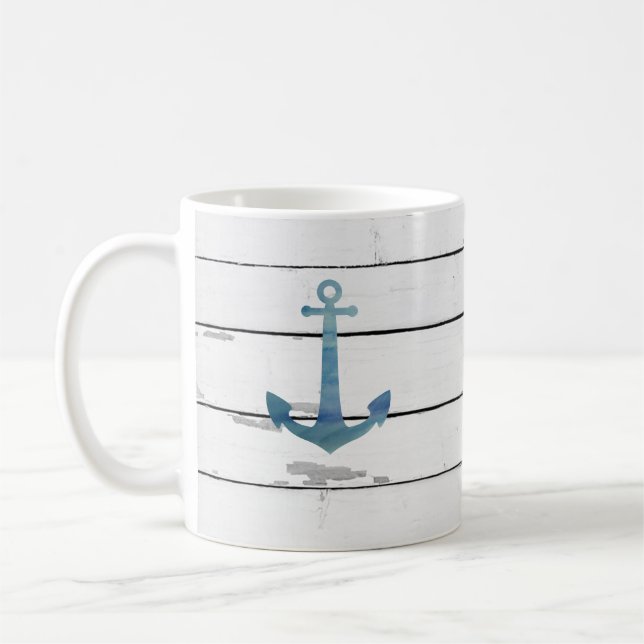 Mug Bleu Ancre Nautique Shiplap Rustique (Gauche)