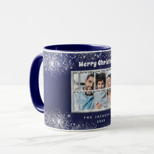 Mug Bleu argent neige photo hiver