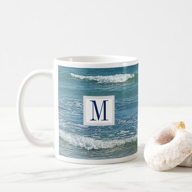 Mug Bleu Atlantique Rive simple initiale unique (Avec donut)