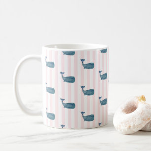 Mug Bleu baleine Motif de bande nautique