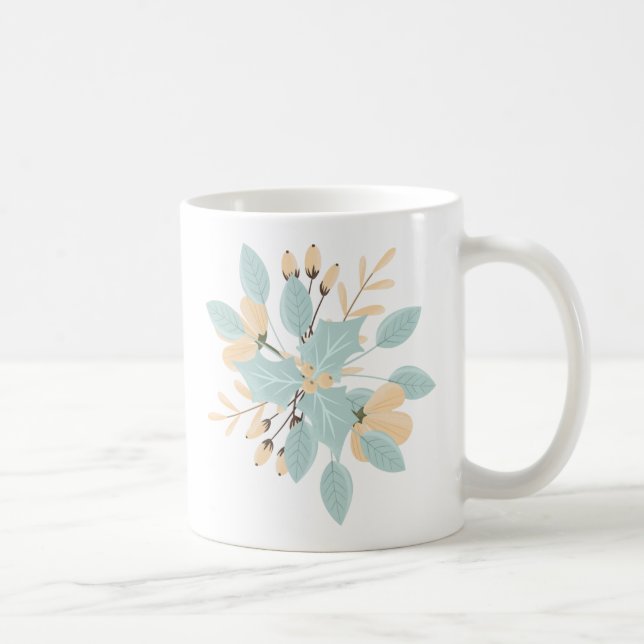 Mug Bleu Beige Pastel Hiver Illustration botanique (Droite)