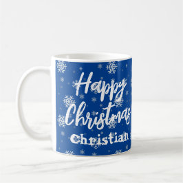 Mug Bleu blanc Flocon de neige tendance moderne Joyeux