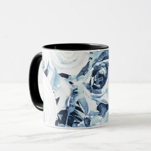 Mug Bleu Blanc Hiver Floral Roses Vintage Chic Shabby