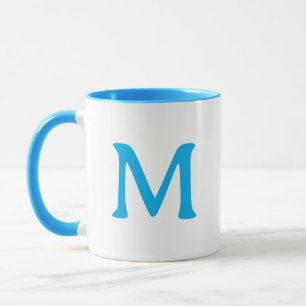 Mug Bleu Blanc Moderne Monogramme Personnalisé