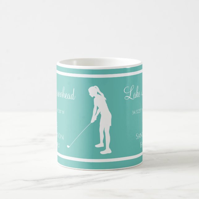 Mug Bleu Blanc nom du lac Lady golfer silhouette (Centre)