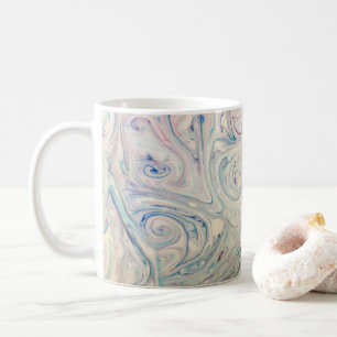 Mug Bleu blanc rose moderne Fluid Marbling Art Abstrai