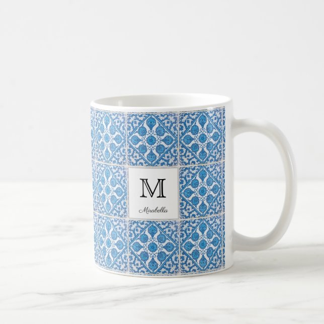 Mug Bleu blanc Vintage Faux Carrelage (Droite)