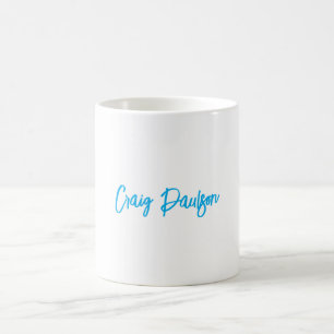 Mug Bleu Blanc Votre Nom Calligraphie Unique Minimalis