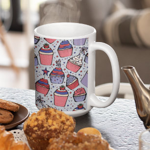 Mug Bleu Clair Patriotique 4 Juillet Dessin à la Main