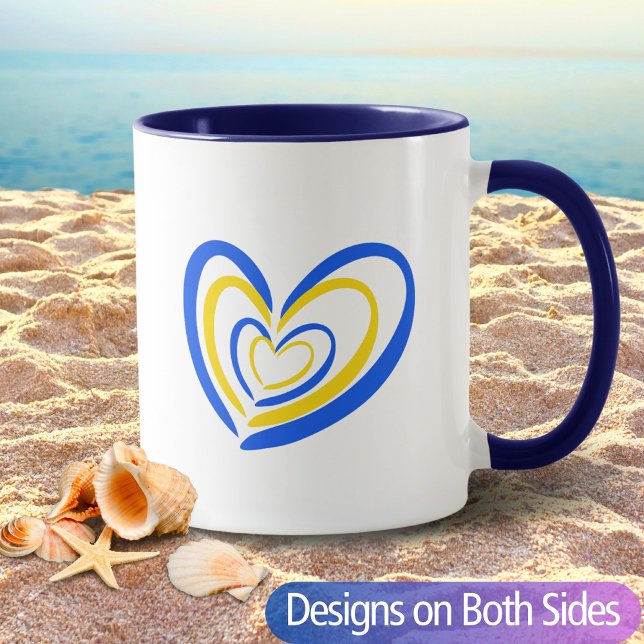 Mug Bleu Coeur Jaune Paix Anti Guerre Ukraine Inspiré (Créateur téléchargé)