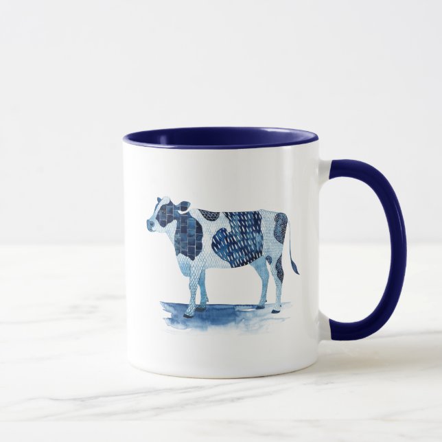 Mug Bleu de cobalt Animaux de ferme - Vache (Droite)