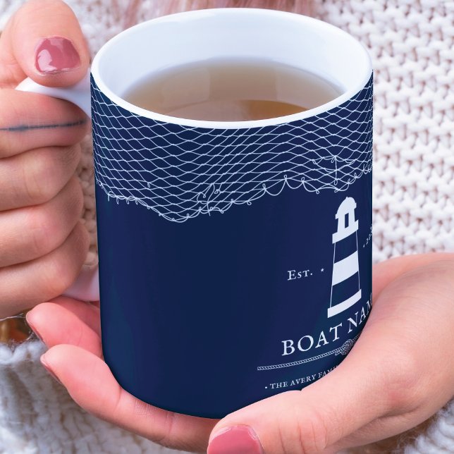 Mug Bleu de la marine Feu personnalisé Nom du bateau (Créateur téléchargé)