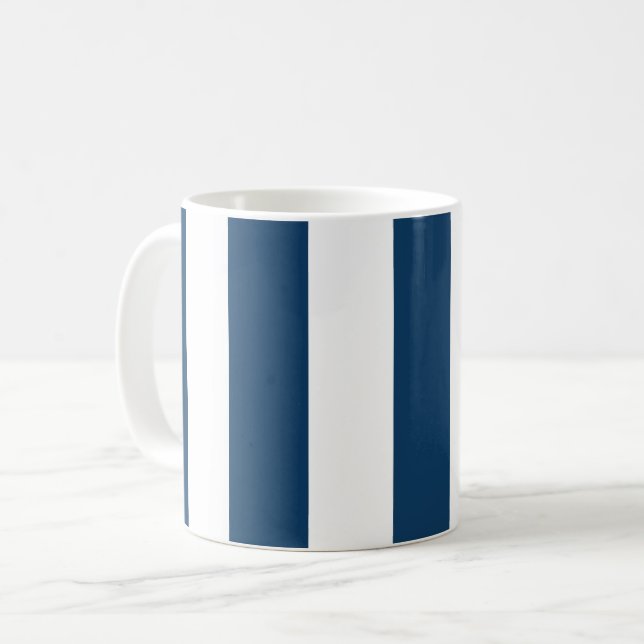 Mug Bleu de marine, Blancs, Motif rayé (Devant gauche)