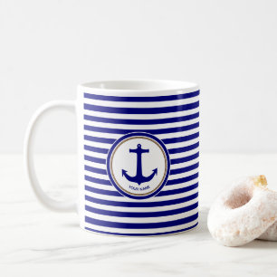 Mug Bleu de marine nautique avec Ancre