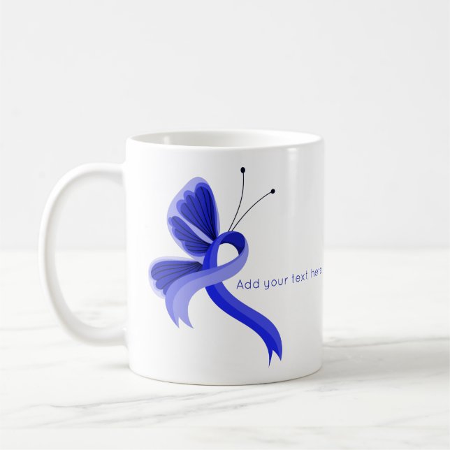 Mug Bleu de sensibilisation Ruban Papier-papillon de c (Gauche)