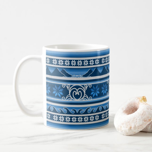 Mug Bleu d'hiver Design nordique (Avec donut)
