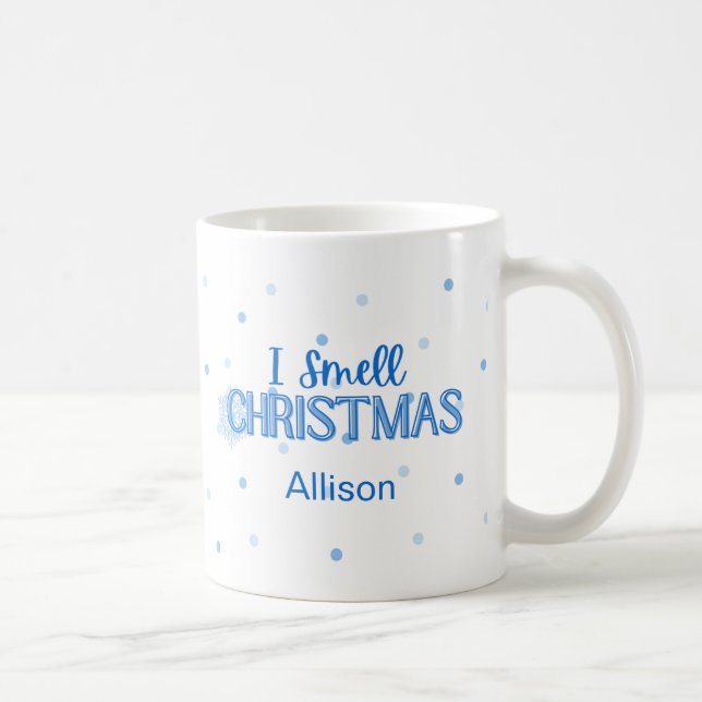 Mug Bleu drôle Je sens Noël (Droite)