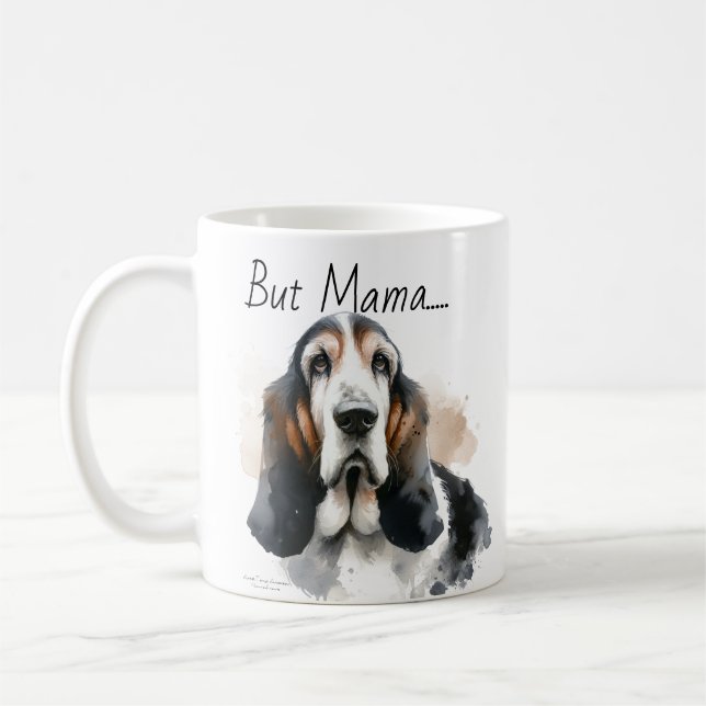Mug Bleu et blanc, mais maman... Basset Hound (Gauche)