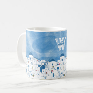 Mug Bleu et blanc Santorin Grèce Monogramme
