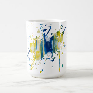Mug Bleu et jaune    œuvre d'art faite main 