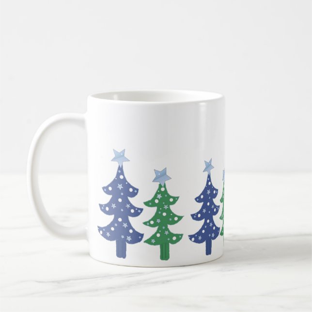 Mug Bleu et vert des arbres de Noël (Gauche)