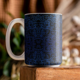 Mug bleu Fleur botanique Déclinant noir décoratif